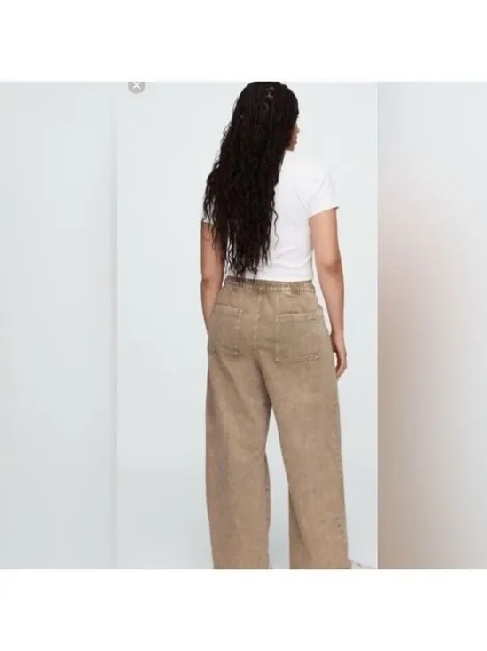 Gap High-Rise Wide-Leg Brown Pull-On Utility Jeans NWOT Medium BoHo Beachy - Picture 4 of 8